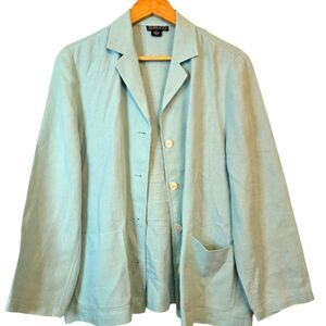 Lands' End Light Mint Button Down Blazer Lightweight Coastal Grandma Size 14